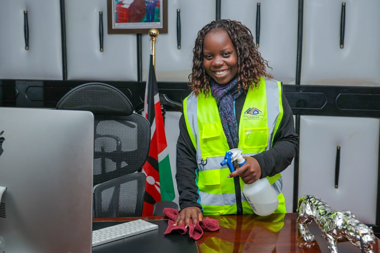 Professional pest control technician fumigating a medical facility